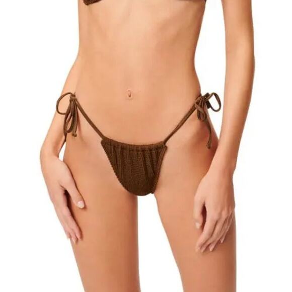 Good American Always Fits Tiny Ties Bikini Bottom in Mocha Size 1/2 (S/M) NWT - Picture 1 of 7